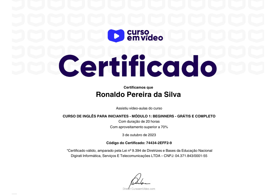certificado inglês